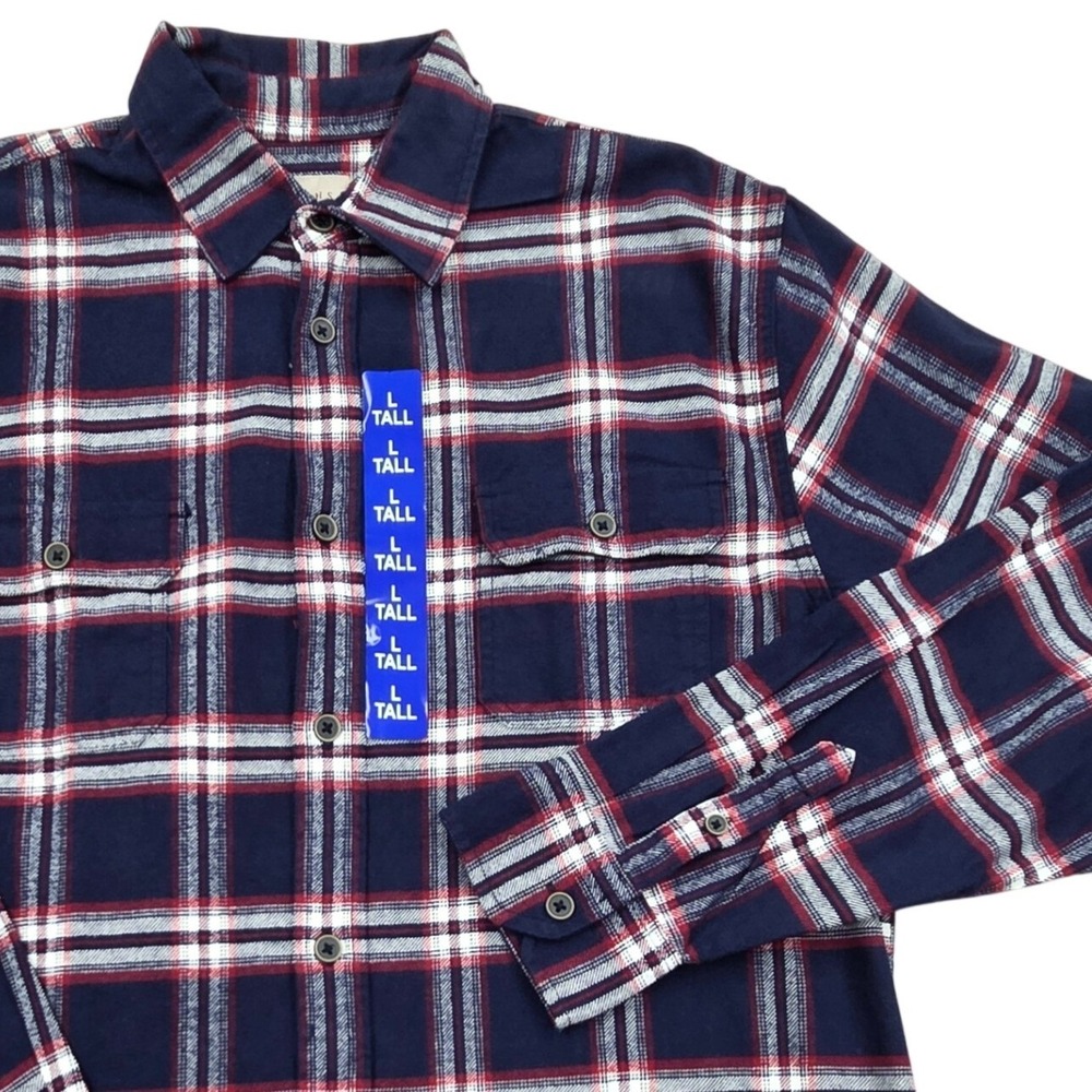 NWT Jachs NY Brawny Heavyweight Flannel LS Shirt Blue Red Plaid Mens Large Tall